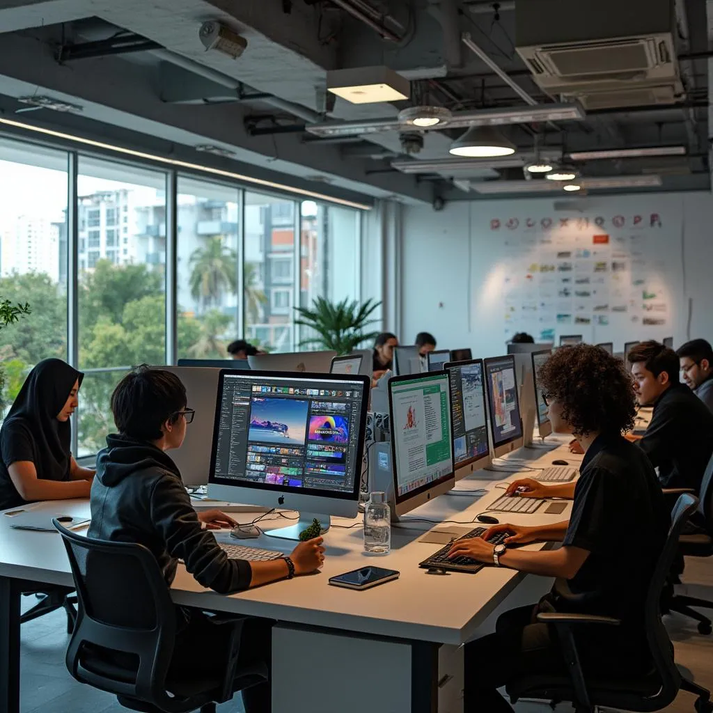 Estudiantes trabajando en proyectos de diseño